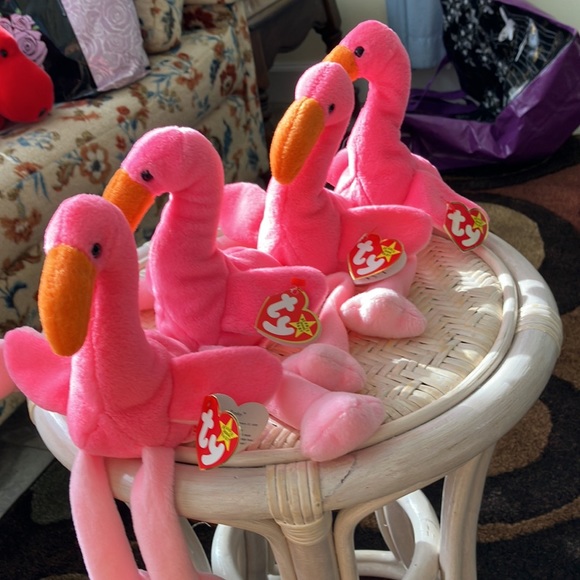 95' TY ORIGINAL BEANIE BABY PINKY THE FLAMINGO  set of 4 - 3 with pvc  pellets - Picture 14 of 16